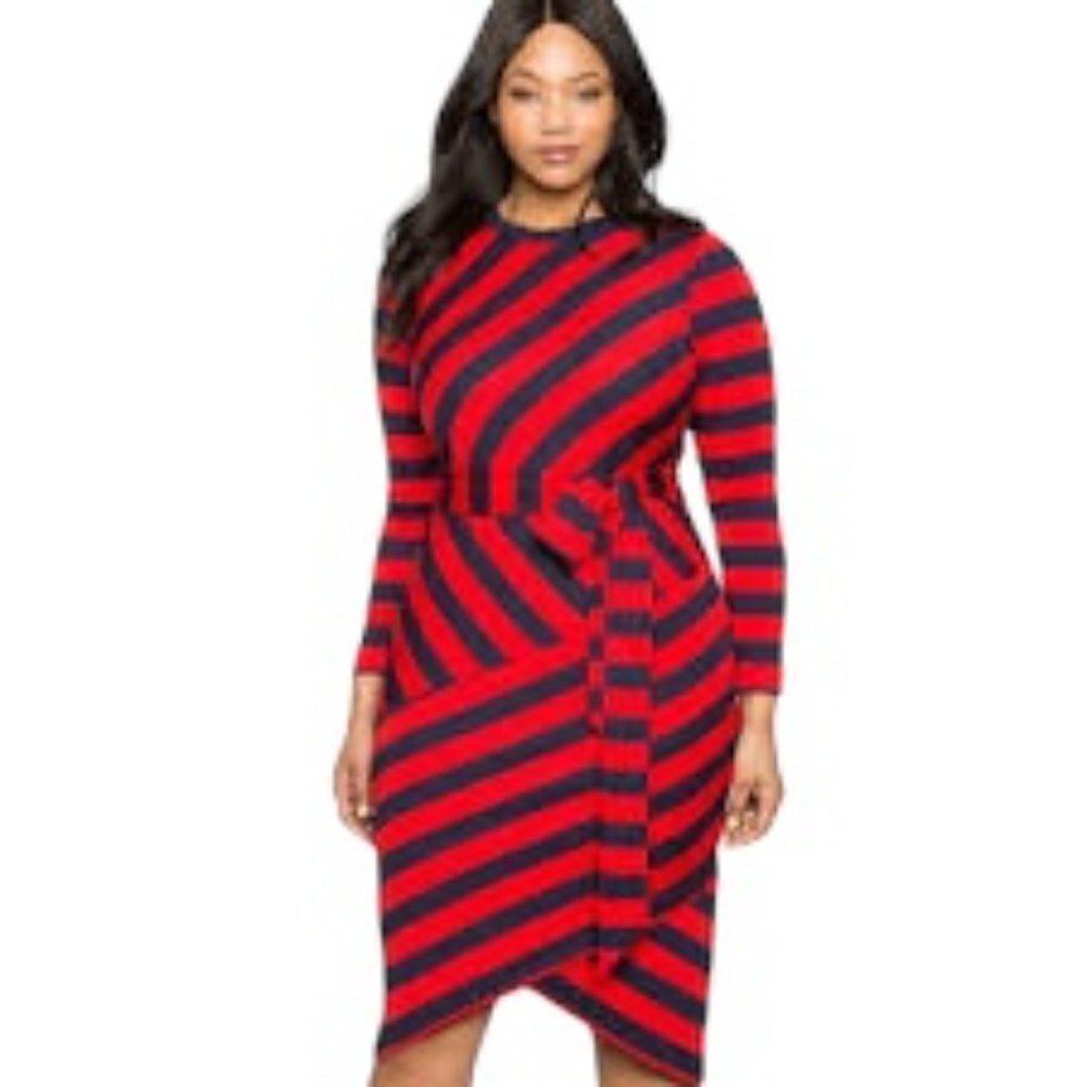 Eloquii Asymmetrical Red & Navy Dress 26